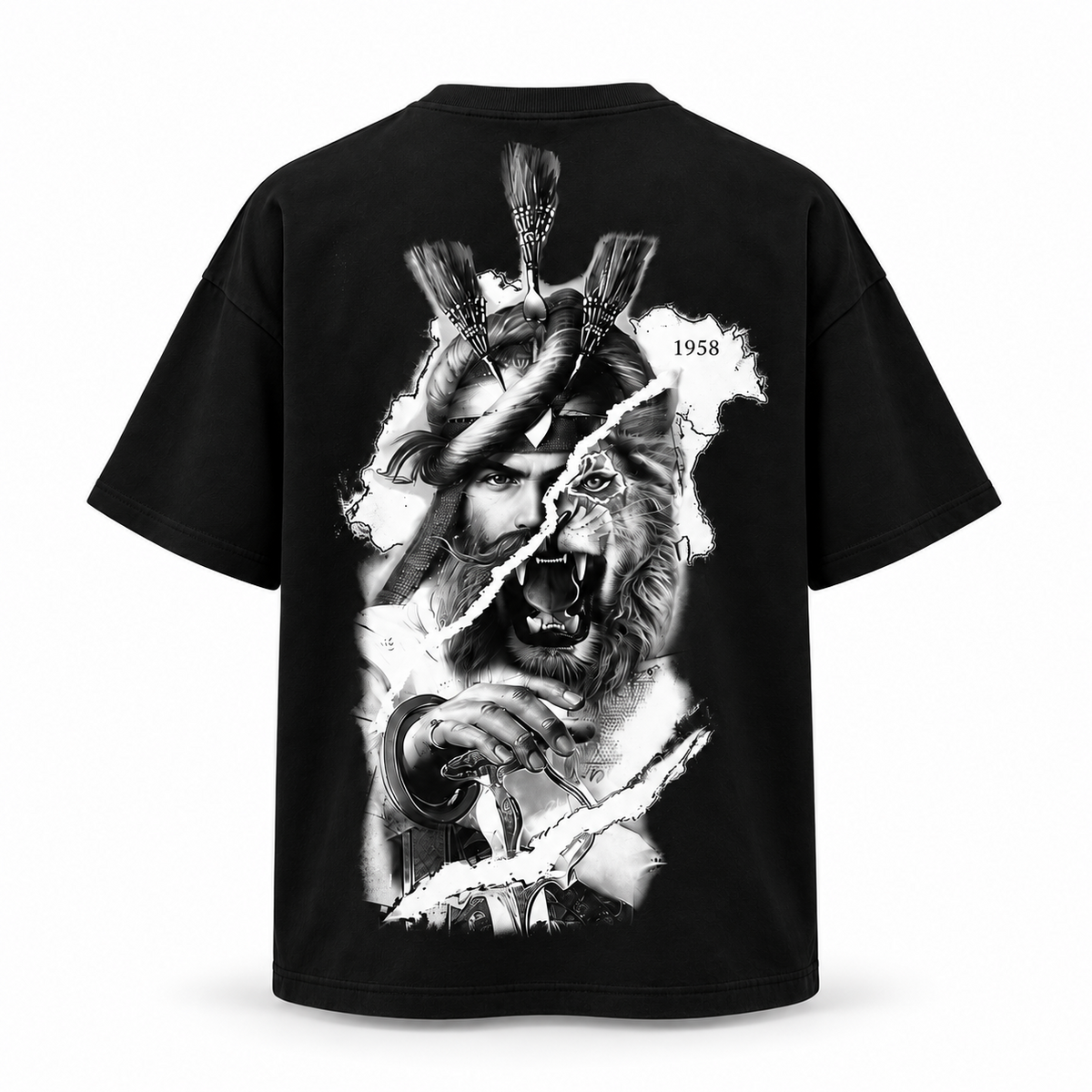 Lion of Panjab oversized black T-shirt back view
