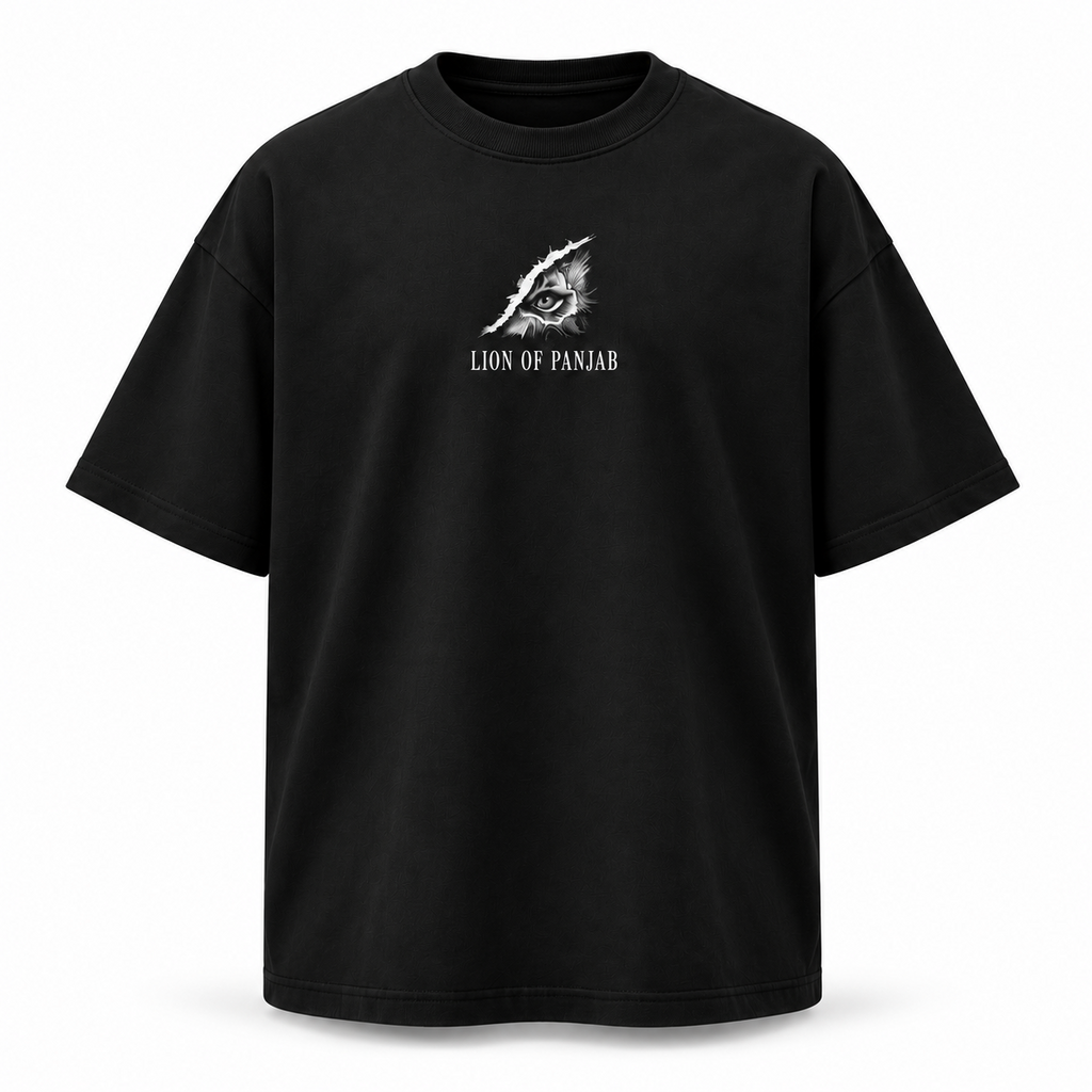 Lion of Panjab oversized black T-shirt front view