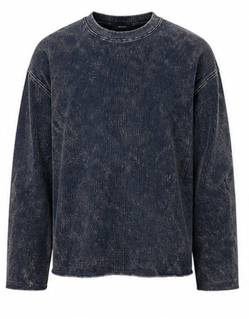 Acid Wash Waffle Knit Full Sleeve T-Shirt – Vintage Navy