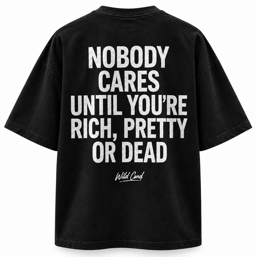 Nobody Cares quote back print close-up