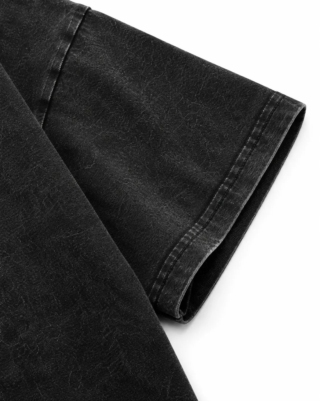 Panjab acid wash T-shirt fabric and sleeve stitching detail
