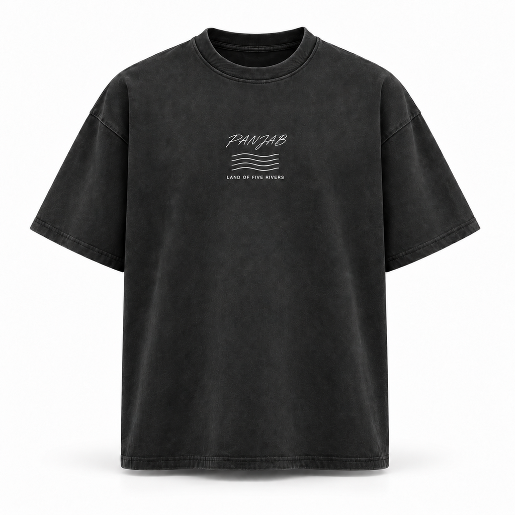 Panjab Land of Five Rivers oversized acid wash T-shirt front view