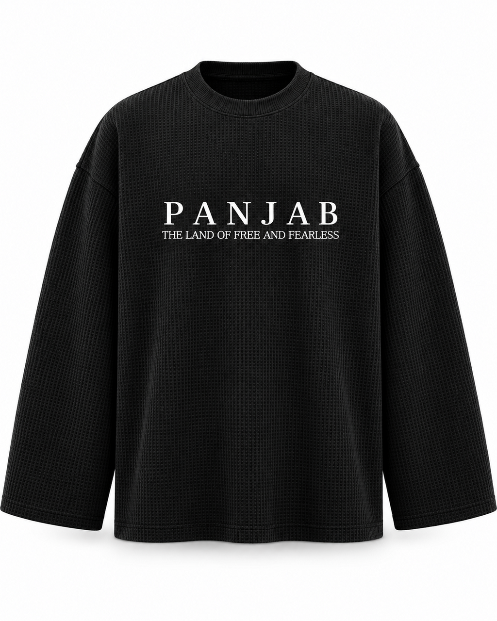 Panjab Free and Fearless black waffle full sleeve tee front