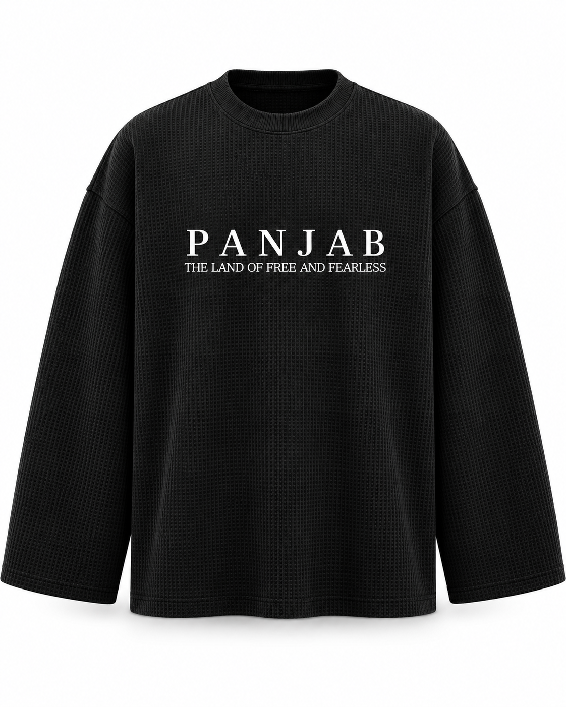 Panjab Free and Fearless black waffle full sleeve tee front