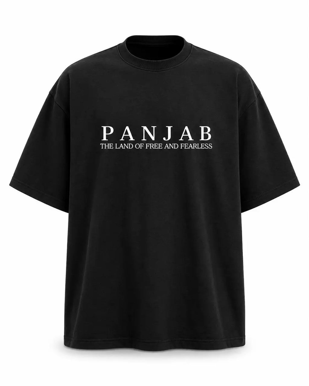 Panjab Land of the Free and Fearless oversized black T-shirt front view