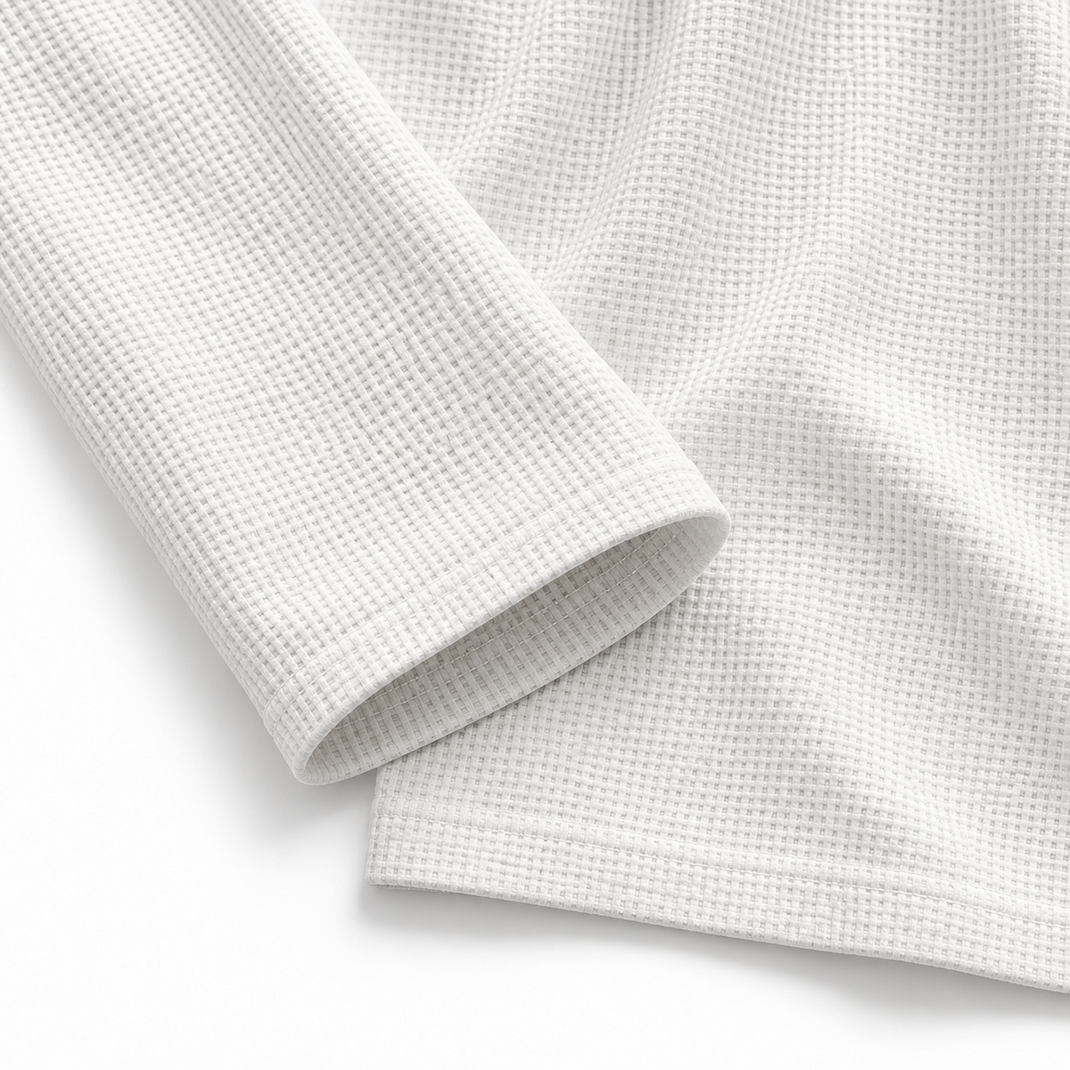 White waffle knit T-shirt open cuff and hem detail