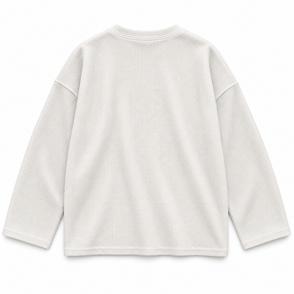 Plain white waffle knit boxy full sleeve T-shirt back view