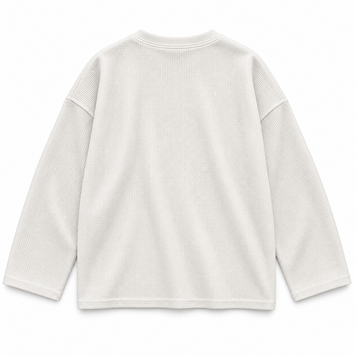 Plain white waffle knit boxy full sleeve T-shirt back view