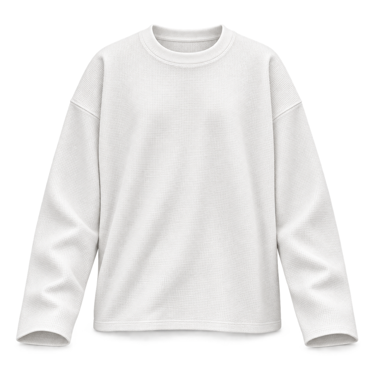Plain white waffle knit boxy full sleeve T-shirt front view