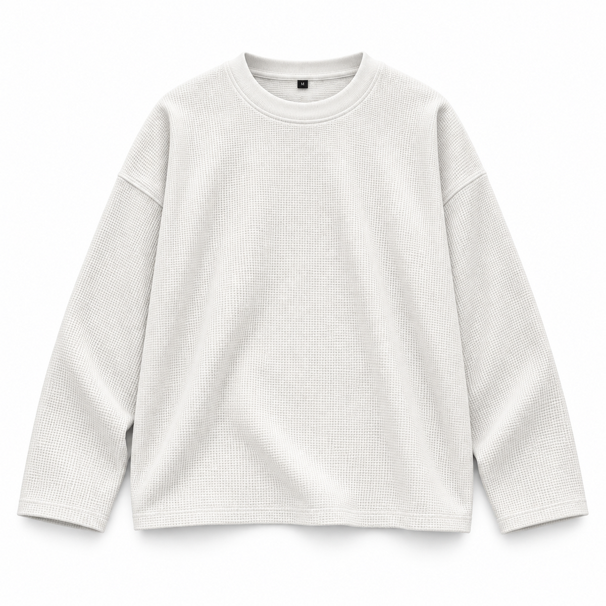 Plain white waffle knit boxy full sleeve T-shirt product view