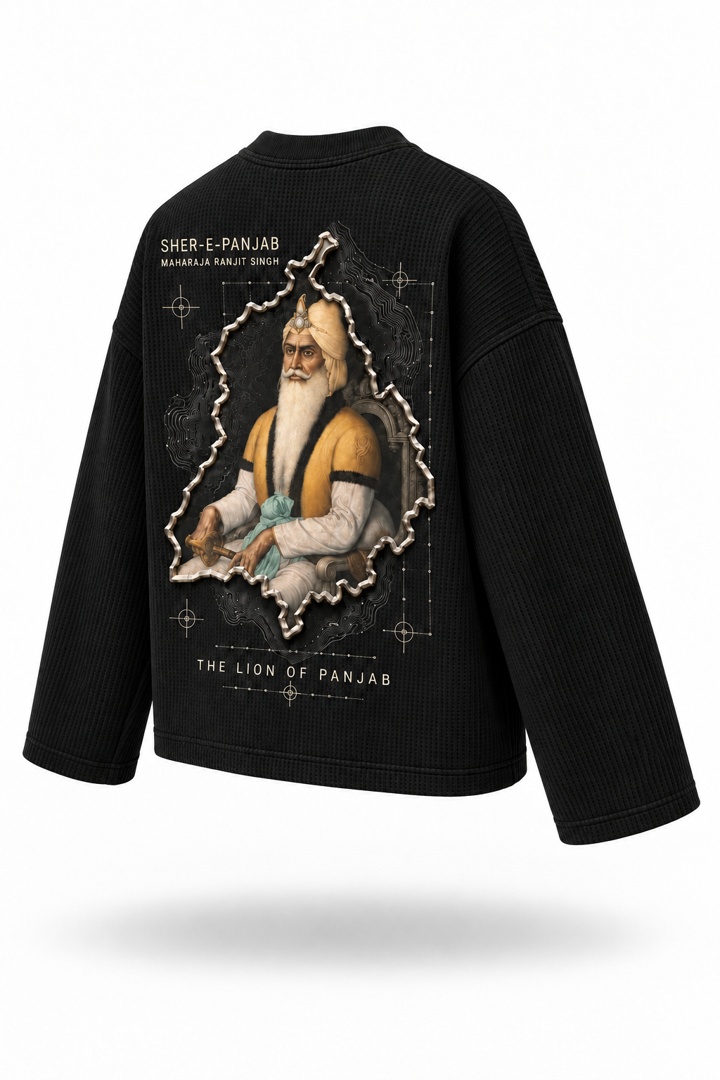 Black Sher-E-Panjab waffle tee rear three-quarter view