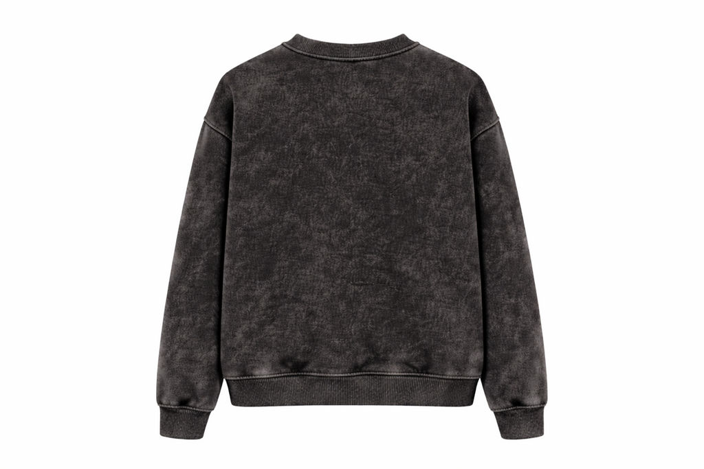 Acid Wash Black cotton fleece sweatshirt back