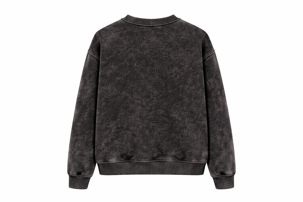 Acid Wash Black cotton fleece sweatshirt back