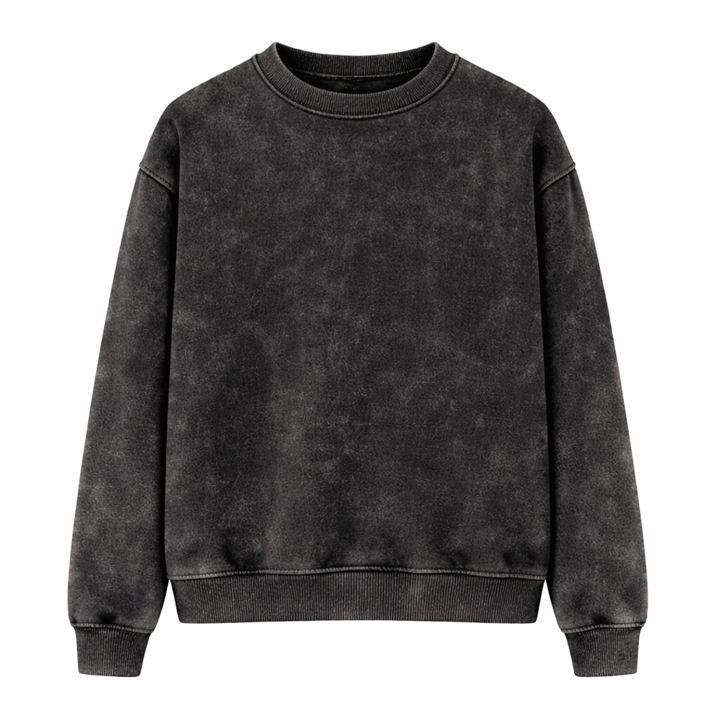 Acid Wash Black cotton fleece sweatshirt front