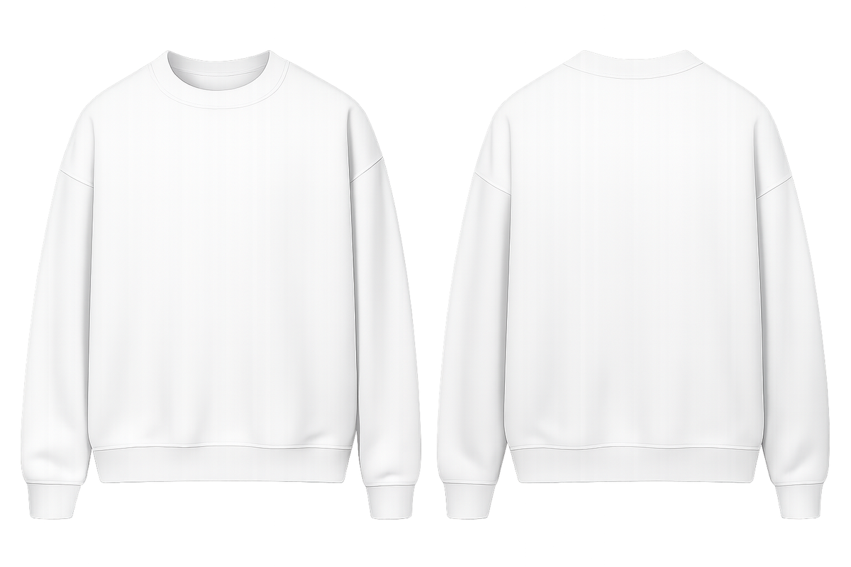 White cotton fleece sweatshirt front and back