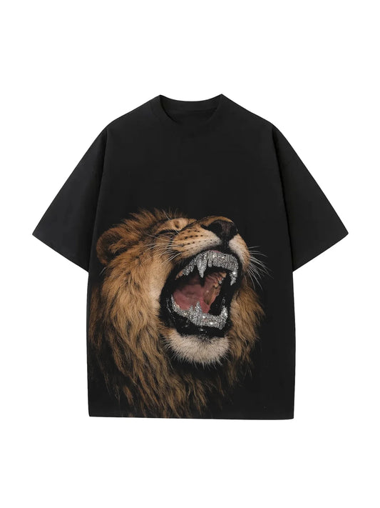 Diamond Roar Rhinestone Oversized T-Shirt – Black