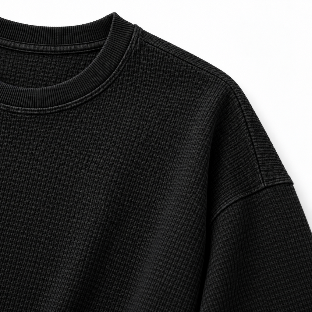 Untamed Born to Break Free waffle knit full sleeve tee - black-fabric-detail