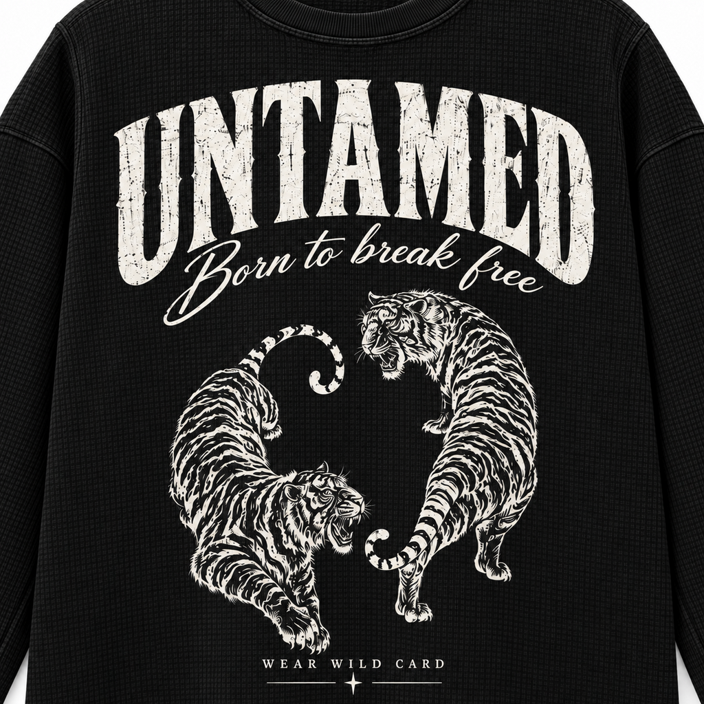 Untamed Born to Break Free waffle knit full sleeve tee - black-print-detail